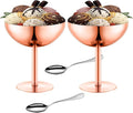 Ice Cream Bowls Stainless Steel Dessert Cups with Spoons Reusable Footed Sundae Cups Ice Cream Cups for Dessert, Frozen Yogurt, Gelato, Birthday Party Decorations (2, Rose glod)