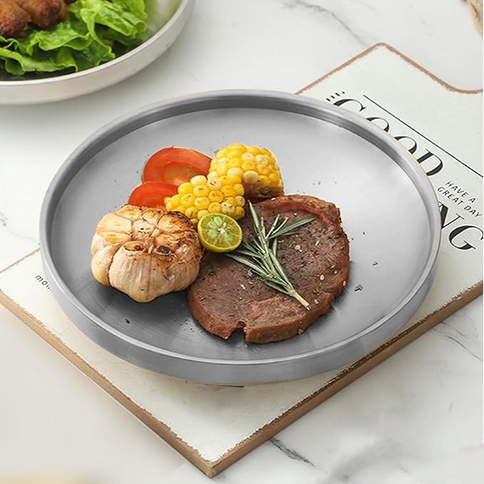 Stainless Steel Plates 6 Pcs Metal Double Layered Dinner Plates Unbreakable Dinner Dishes Set for Kitchen Home Camping Outdoor Party BBQ (7.5 inch)