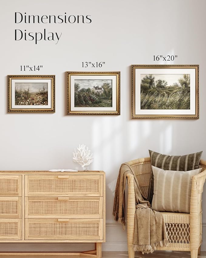 InSimSea Retro Gold Framed Wall Art, Vintage Nature Landscape Flower Wildflower Canvas Print Home Wall Decor, Landscape Farmhouse Decor, Antique Picture Frame Retro Paintings, 11x14 Inch