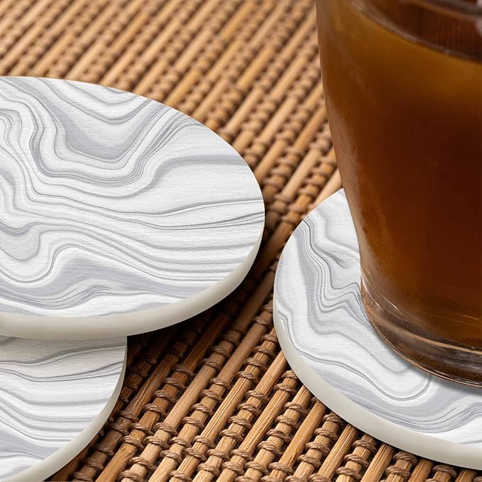 Marble Texture Coasters Set for Wood Table Liquid Watercolor Design Stone Ink Fluid Striped Lines Tabletop Protection Mat for Mugs and Cups 4 Inch for Kitchen Office Home