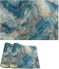 Marble Linen Placemats Set of 2, Modern Abstract Foil Stone Texture Gold Blue Marble 12x17 Inch Washable Table Mats Non Slip Placemats for Wedding Party Kitchen Banquets Dining Decoration