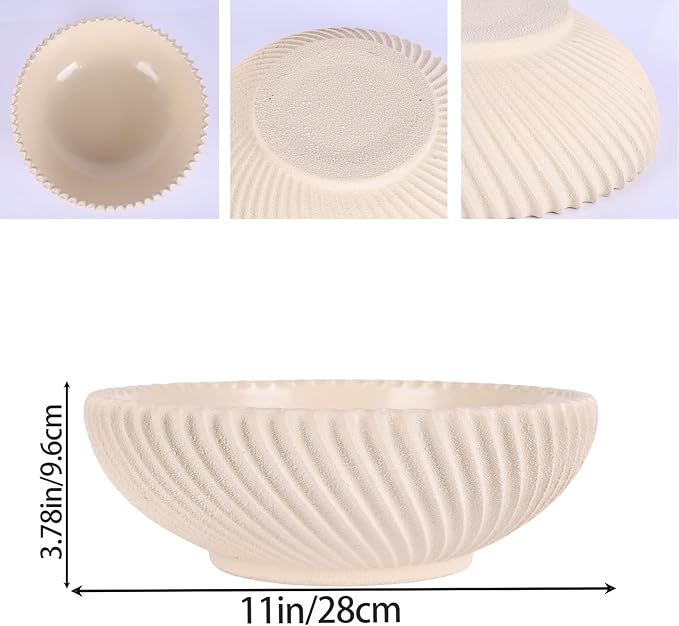 DOVDOV Beige Beveled Edge Decorative Bowl, Large Modern Fruit Bowl, Home Decor Bowl Suitable for Kitchen Countertops, Coffee Tables, or Entryway Tables, Minimalist Key-shaped Centerpiece Fruit Bowl.