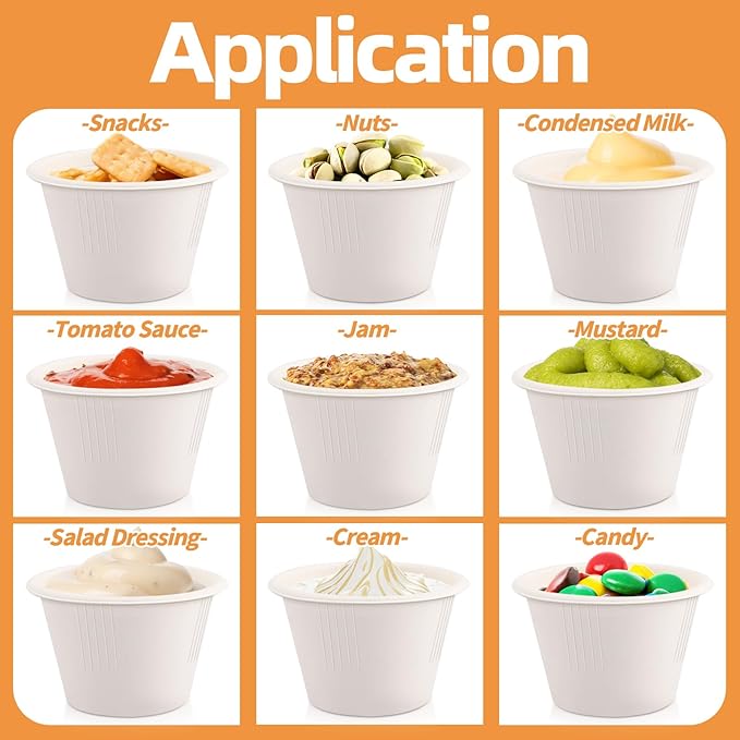LeonBach 150 Pack 4oz Natural Bagasse Fiber Sauce Cups, Compostable Small Disposable Paper Dipping Bowls Biodegradable Condiment Portion Sample Snack Charcuterie Serving Tasting Cups, White