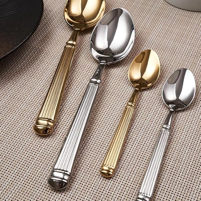 Gold Silverware Set for 12 Flatware Set 48 Pieces Luxury Tableware Set Roman Column Handle Knives and Forks spoons 18/10 Stainless Steel Cutlery Utensil Sets for Home Restaurant Dishwasher Safe