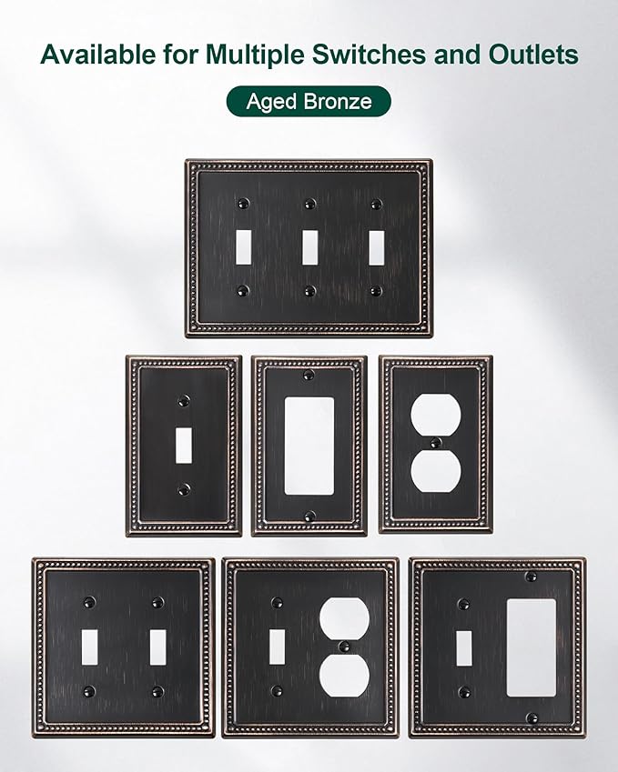 6-Pack Single Toggle Light Switch Cover Plate, Pearls Decorative Switch Plate Covers, Aged Bronze 1 Gang Metal Wall Plate, Corrosion Resistant