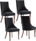 mikibama Linen Dining Chairs Set of 4 Channel Tufted Kitchen Dinner Chair Comfy Fabric Upholstered Accent Chair for Dining Room with Solid Wood Legs (Black 4pc)