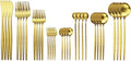 JASHII 32-Piece Tableware Set Stainless Steel Flatware Set with Coffee Spoon Long Handle Spoon Premium Cutlery Service for 4 Satin Finish Utensils for Home (Gold)