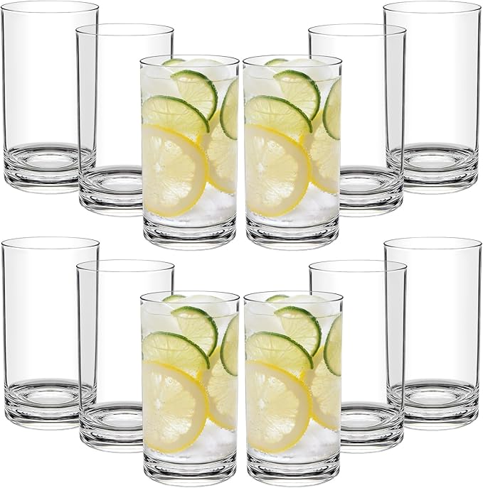 RLWY 17 Oz Acrylic Plastic Tumblers Set of 12, Clear, Shatterproof, BPA-Free, Dishwasher-Safe, Reusable Drinking Glasses for Kitchen, Poolside, Patio