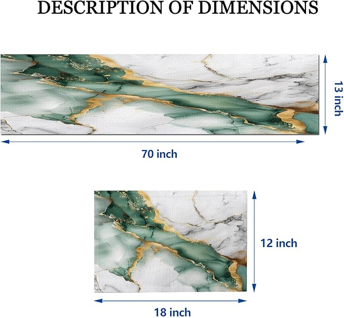 Mcalk Green Marble Table Runner and Placemats Set of 6, Marble Print Placemats, Modern Cloth Place Mats Indoor for Kitchen,Washable Linen Material for Dining Table