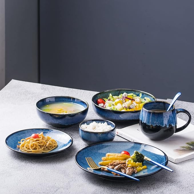 UNICASA Ceramic Dessert Plate Set of 4, 8 Inch Reactive Plates for Appetizer, Snack, Salad, Serving Dish, Microwave & Dishwasher Safe, Scratch Resistant, Blue