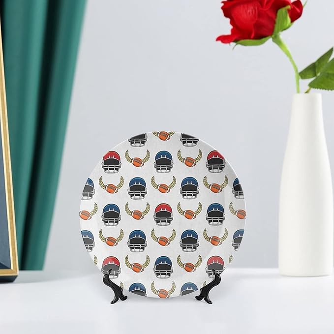 Ceramic Display Plate, American Football Ceramic Hanging Decorative Plate, Rugby Championship Professional League Fun Game, 6 Inch, Household Custom Ceramic Plate, Multicolor