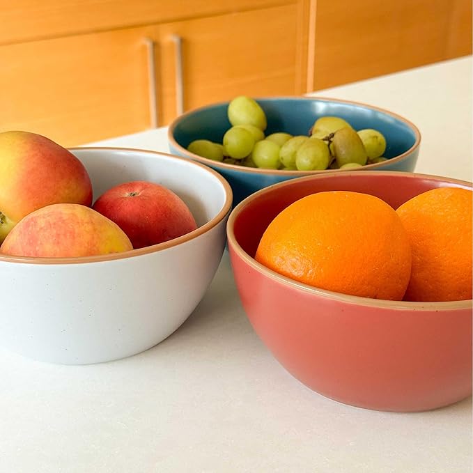 Mora Ceramic Artisan Matte Bowls For Kitchen 28oz - Bowl Set of 4 For Cereal, Salad, Pasta, Soup, Dessert etc - Dishwasher, Microwave, and Oven Safe - For Breakfast, Lunch and Dinner - Marina Colors