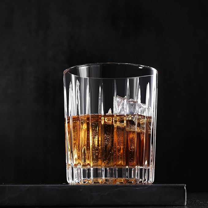 Royalrose Premium VertiLine 10 oz Highball Glasses, 6pc Tall Glass Sets. Lead-Free Crystal Drinking Glasses. Water Glasses, Mojito Glass Cups, and Mixed Drink Cocktail Glass Set. (Short glasses)