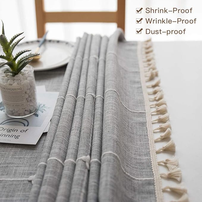 Deep Dream Tablecloths, Embroidered Waterproof Table Cloth Cotton Linen Wrinkle Free Anti-Fading Table Cover Decoration for Kitchen Dinning Party Christmas, 55 x 55 Inch - Gray