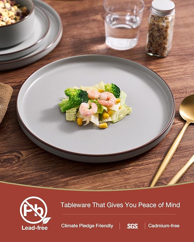 Famiware Nebula Ridge Stoneware Dinnerware Sets for 6, Plates and Bowls Sets, 18 Pieces Dishes Set, Microwave and Dishwasher Safe Kitchen Plates, Light Gray