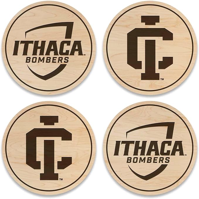 LazerEdge Ithaca Bombers Wooden Coaster Set - Maple Wood - Officially Licensed Product - 4-Pack