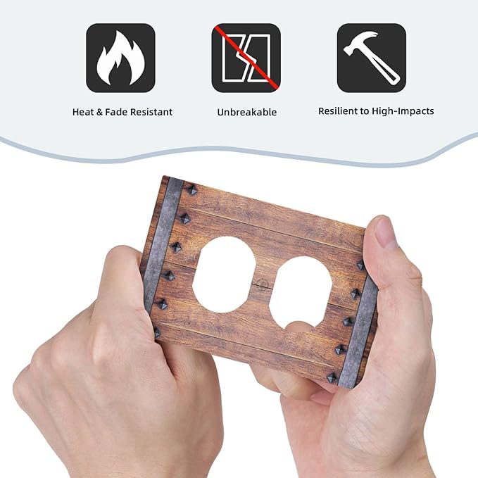 Outlet Covers Rustic Farmhouse Barn Door Vintage Wood 1 Gang Duplex Light Switch Cover Plate Decorative Wall Plates Electrical Switchplate Receptacle for Bathroom Cabin Decor（2 Pack）