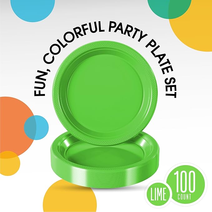 Lime Green Plastic Plates For Party 7" Lime Green Disposable Plates Heavy Duty 100 Pcs Plastic Dinnerware Sets Heavy Duty 350 GSM Disposable Dinnerware Set