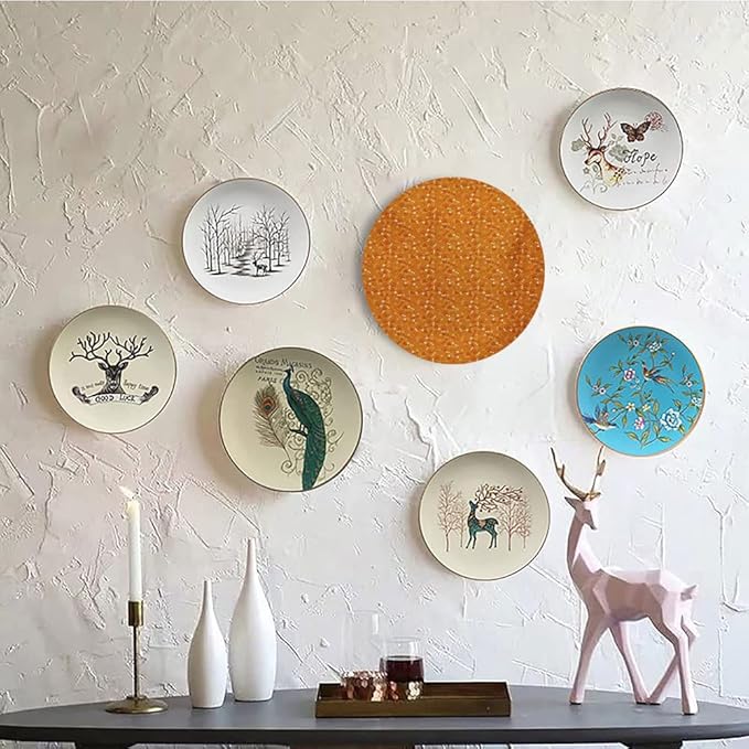Ceramic Display Plate, Dog Bone Ceramic Hanging Decorative Plate, Pattern with Paw Prints Bones and Hearts Veterinary, 10 Inch, Living Room Kitchen Decoration Household