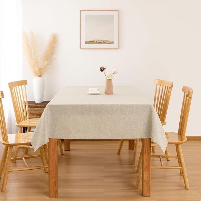 Hiasan Faux Linen Rectangle Tablecloth - Wrinkle and Stain Resistant Washable Table Cloth for Kitchen Dining Room Holiday Table Cover for Party Dinner, Beige, 54 x 108 Inch