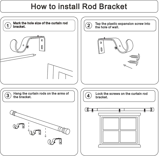 Curtain Rods for Windows 16 to 144 Inches Adjustable Length 1 Inch Diameter Window Curtain Rod with Aluminium Finials, Black
