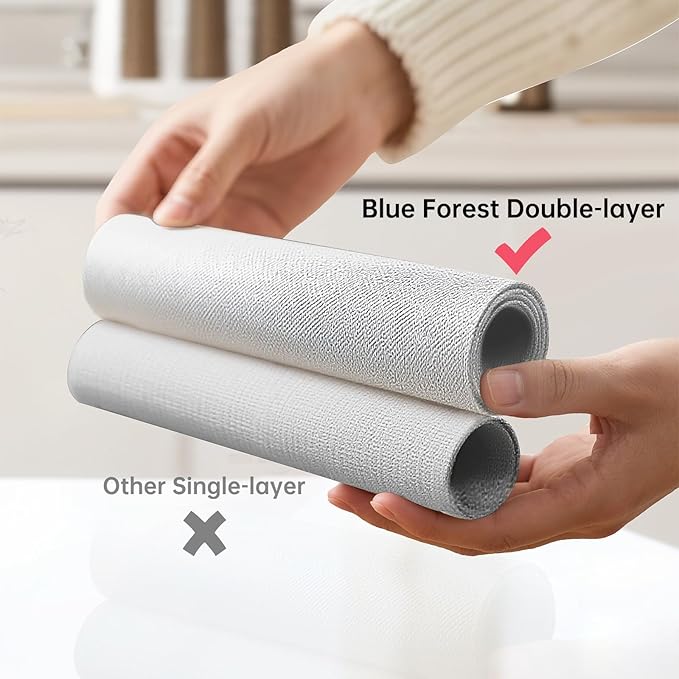 Blue Forest Placemats Set of 6, Dual-Layered Thickened Faux Linen Table Mats Heat Resistant Machine Washable Wrinkle Free Place Mats for Kitchen Dining Outdoor/Indoor (Cream Beige)