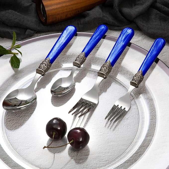 20 pieces 18/10 Stainless Steel Silverware Sets With Deep Blue Handle,Vintage Cutlery Sets,Sliverware set Service for 4,Dishware Safe (20, Deep Blue)