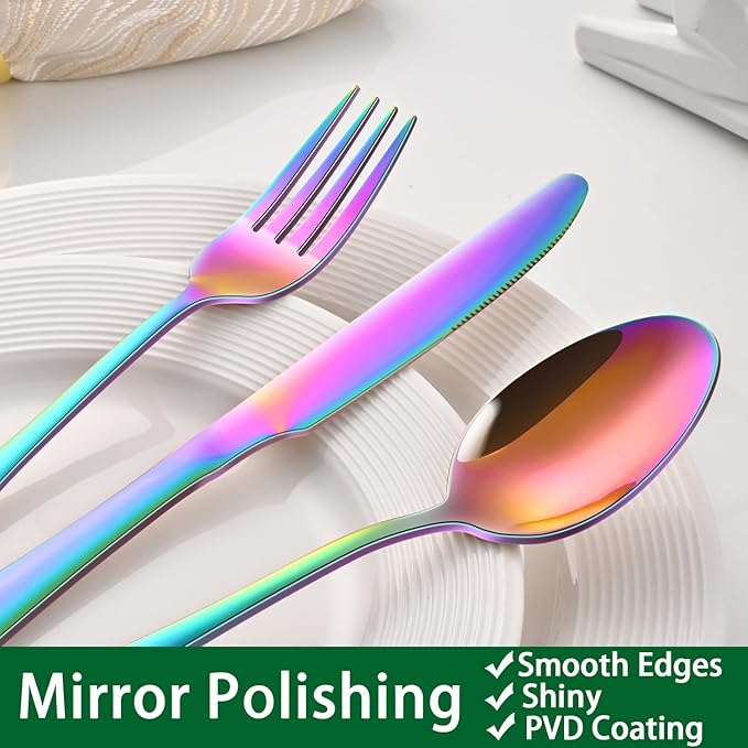 Colorful Rainbow 30 Pieces Silverware Sets Service For 6,Colored Flatware Sets Contains Knife And Fork Spoons Eating Utensils Sets For Kitchen Tableware