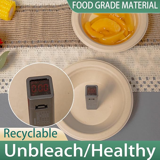 16 oz Compostable Paper Bowls 200pack, Heavy-Duty, Eco-Friendly, Bulk Pack, Disposable Bowls, Biodegradable Made of Sugar Cane Fibers, Hot or Cold Use(natural)