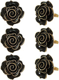 Black Napkin Rings Set of 6,Flower Rose Napkin Holder Rings Buckles,Bloom Napkin Holders Set for Table Decoration Wedding Valentine’s Christmas Easter Dinner Party