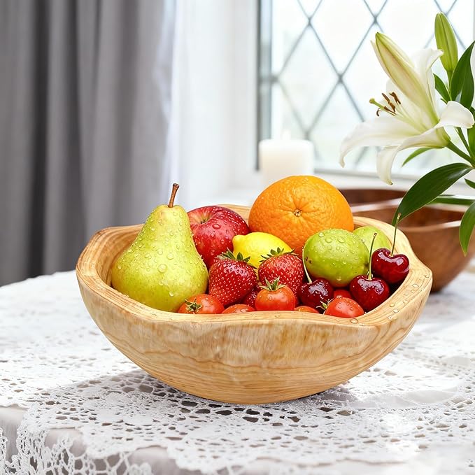 Handmade Wooden Decorative Fruit Bowl 8-10in - Irregular Wood Bowl for Kitchen Counter,Wooden Serving Bowl for Salads Snacks Keys and Home Decor (8-10in/20-24cm)