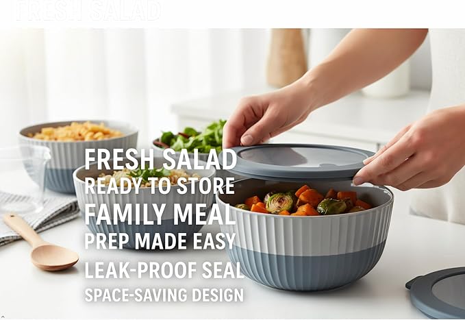Mixing Bowls with Airtight Lids – 8 Piece Nesting Kitchen Set – BPA-Free, Leak-Proof & Stackable – Dishwasher, Microwave & Freezer Safe