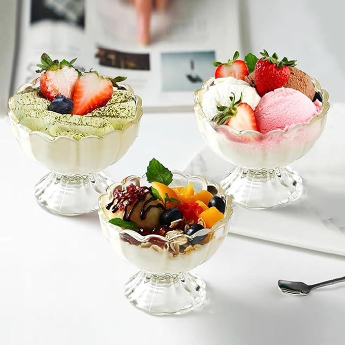 Iced Cream Dessert Bowl，Set of 18，6oz Vintage Glass ware with Heavy Base, Drinking Cup for Sundae, Fruit, Ice Cream, Snack, Condiment (18)