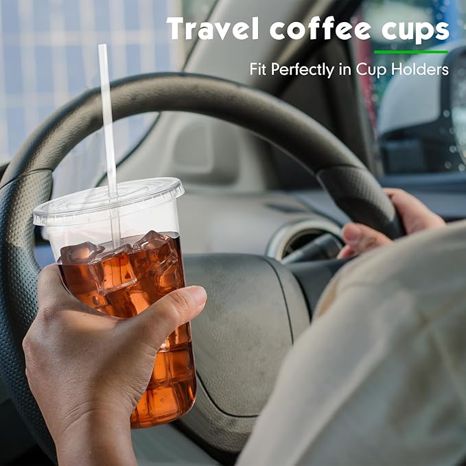 50 Sets Clear Plastic Cups with Lids and Straws, Disposable Iced Coffee Cups Drinking PET for Cold Drinks, Juice, Smoothie, Coffee Shops, Party, Christmas(Clear,18 oz)