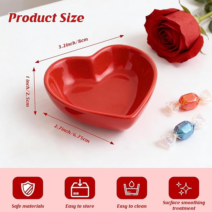 8PCS 3.2inch Heart Shaped Bowl Heart Bowl For Candy Lovers, Office Desk Decor, Home Snack Display, Valentine'S Day, Wedding Celebrations, Birthday Parties,Family Kitchen Use