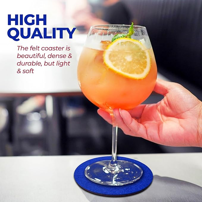 A&A Wonders Premium Felt Coasters for Drink, Absorbent Felt Protects Furniture, Table, Anti Slip, Absorbent, Suitable for Drinks & All Table Types (Wine Red/Royal Blue, All 3 Style, 6 of Each Style)