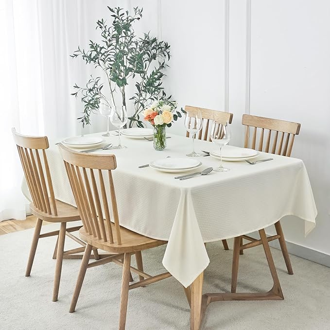 maxmill Square Jacquard Tablecloth Waterproof Spillproof Wrinkle Resistant Soft Weaved Design Table Cloth for Dinner and Party Washable Fabric Cover, Indoor and Outdoor Use, 60 x 60 Inch, Ivory