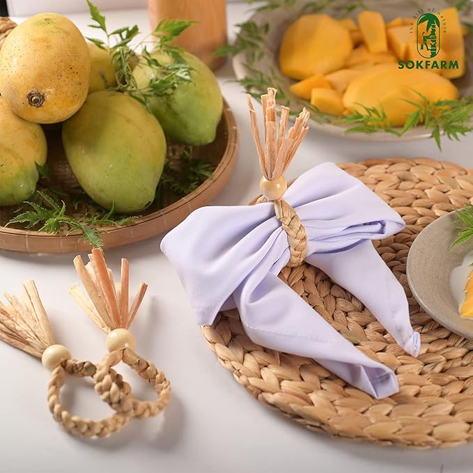 12 Pcs Bead Woven Napkin Rings, Water Hyacinth Easter Napkin Rings Set of 12, Anillos para Servilletas De Tela, Boho Napkins Holder for Elegant Table Decoration, Christmas Table Decor, Wedding Decor