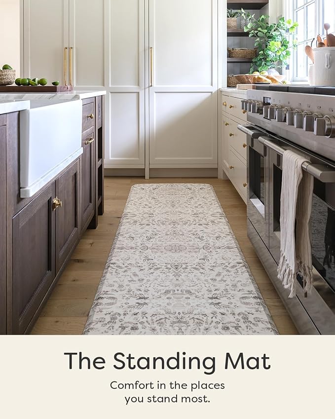 House of Noa Nama Standing Mat – Anti-Fatigue Cushioned Kitchen Mats for Floor | Ergonomic Bounce-Back Foam Kitchen Mats | Anti-Fatigue Mats for Kitchen & Standing | Emile Latte | 30" x 108"