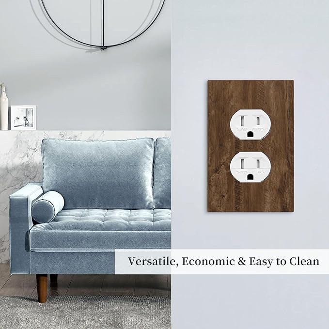 Outlet Covers Brown Rustic Wood Grain Farmhouse 1 Gang Duplex Light Switch Cover Plate Decorative Wall Plates Electrical Switchplate Receptacle for Cabin Bedroom Decor（2 Pack）