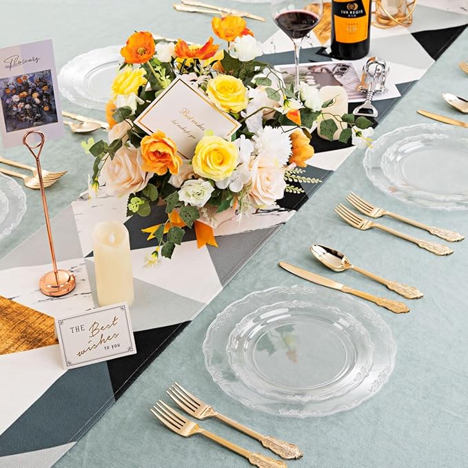 U-QE 60PCS Clear Plastic Plates for Party - Clear Plates Disposable Heavy Duty for Party & Wedding - Include 30PCS 10inch Dinner Plates and 30PCS 7.5inch Dessert/Salad Plates