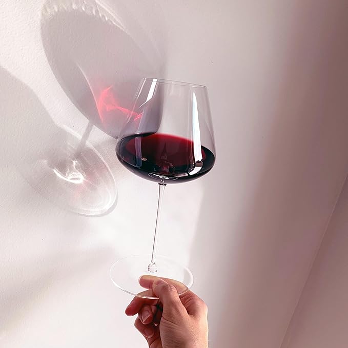 NUDE Red Wine Glasses Set of 2, Stem Zero Elegant – Crystal Long Stem Red Wine Glasses for Light to Medium Bodied Red Wines, Tapered Sides, Lead-Free, Dishwasher Safe, 22 oz Each