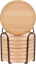 Bamboo 4 inch coaster [8 pcs] Coasters with Holder - Drinking Coasters - Cup Mat for Drinks - Live for Hot or Cold Drink - Non-slip and non-stick,Suitable for Kinds Cups and Living Room Decor
