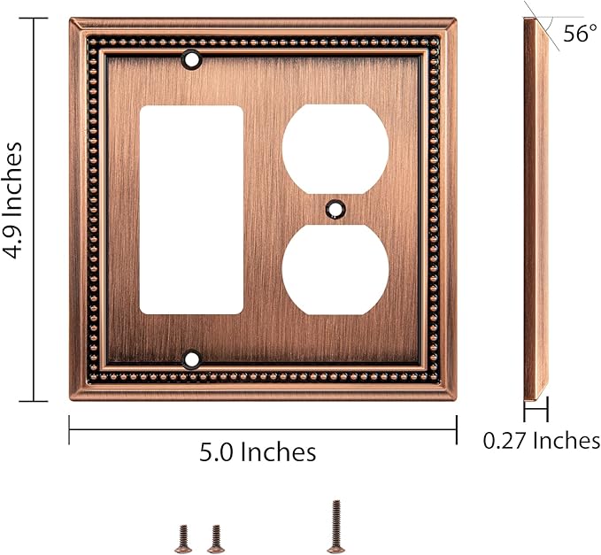 Henne Bery Sunken Pearls Heavy Duty Decorative Wall Plate Switch Plate Outlet Cover (Decorator/Duplex, Antique Copper)