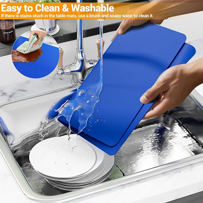 2-Pack Extra Thick Silicone Counter Mats - 24”x16” Large Heat Resistant Kitchen Countertop Protector, Non-Slip Hot Pad Trivet for Air Fryer, Hot Pots & Pans, Coffee Maker(Blue)