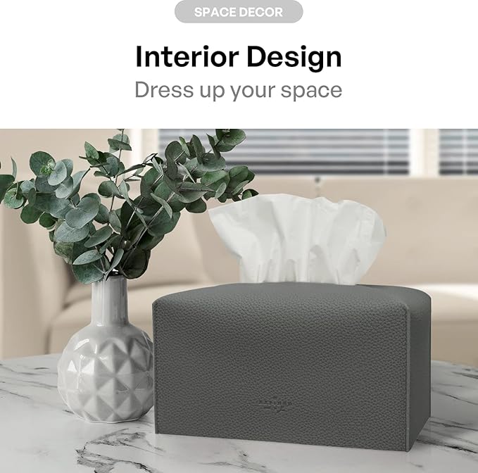 Carrotez Tissue Box Cover, [Refined] Modern PU Leather Rectangular Tissue Box Holder - Decorative Holder/Organizer for Bathroom Vanity Countertop, Night Stands, Office Desk 9.5"X5"X5" - Charcoal