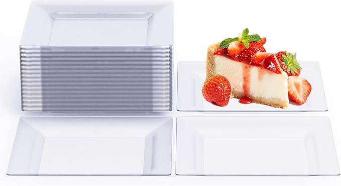 50PCS Square Plastic Plates-4.5 inch Disposable Dessert Plates- Premium Hard Square Small Appetizer Plates for Party/Birthday/Wedding & All Occasions (Clear)