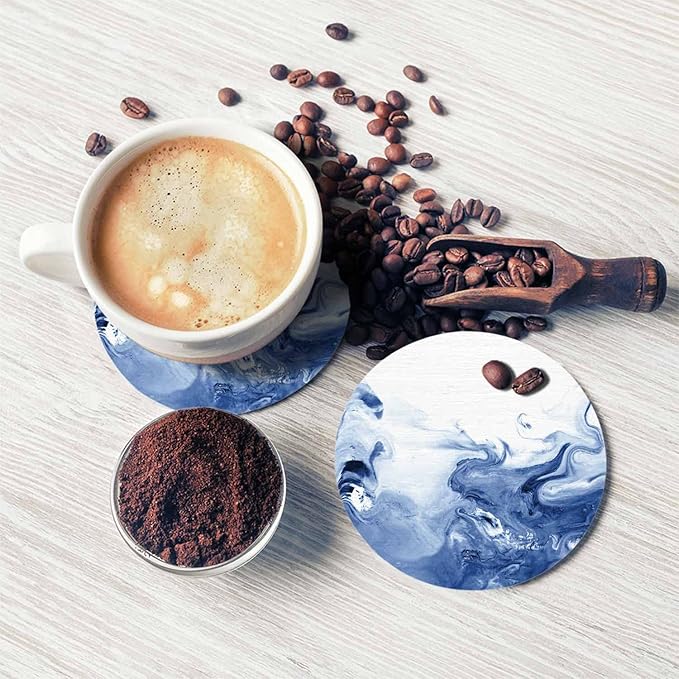 Blue Wave Creative Liquid Cup Coasters for Table Marble Texture Abstract Ocean Mixed Ink Fluid Reusable Drink Coasters Set 2 Pcs Coffee Home Farmhouse Living Room Bar Decor