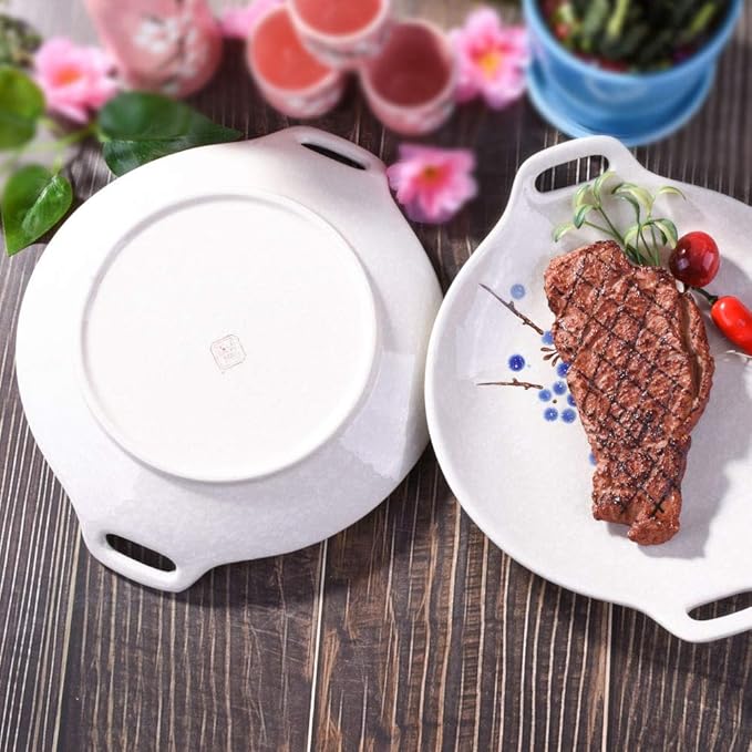 Japanese Hand-painted Ceramic Dinner Plates, Ceramic Dinner Plate Set of 2, Household Tableware(Red and blue)