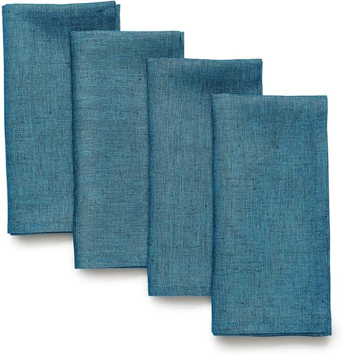 Solino Home Linen Napkins Set of 4-100% Pure Linen Chambray Teal Dinner Napkins Cloth 20 x 20 Inch for Spring, Easter, St Patricks Day - Athena, Handcrafted and Machine Washable